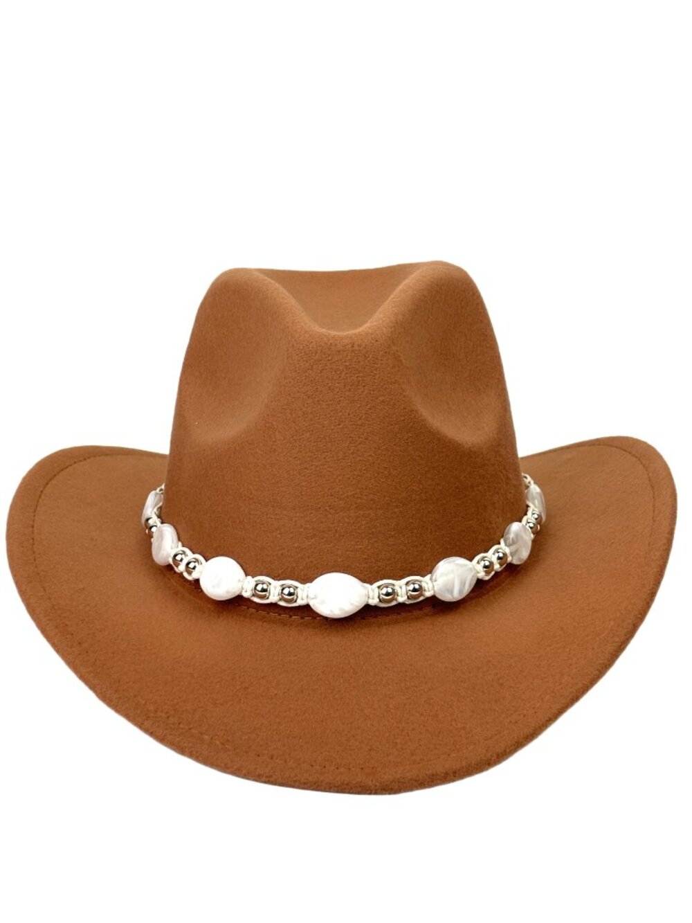 Light Brown Western Cowboy Cowgirl Hat Pearl Beaded Hatband Rodeo Ranch Festival
